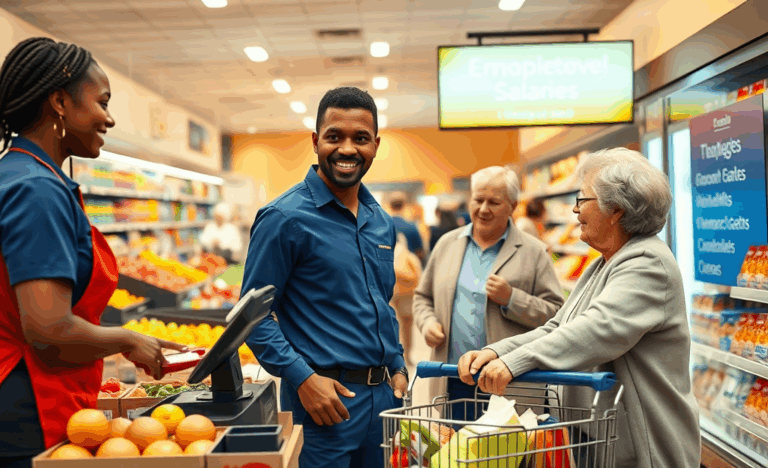 Panoramica sui salari e benefici nei supermercati, evidenziando le differenze tra vari negozi e posizioni lavorative.