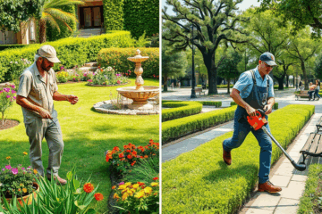 Un giardiniere al lavoro nel settore pubblico e privato del giardinaggio, evidenziando le differenze di guadagno.