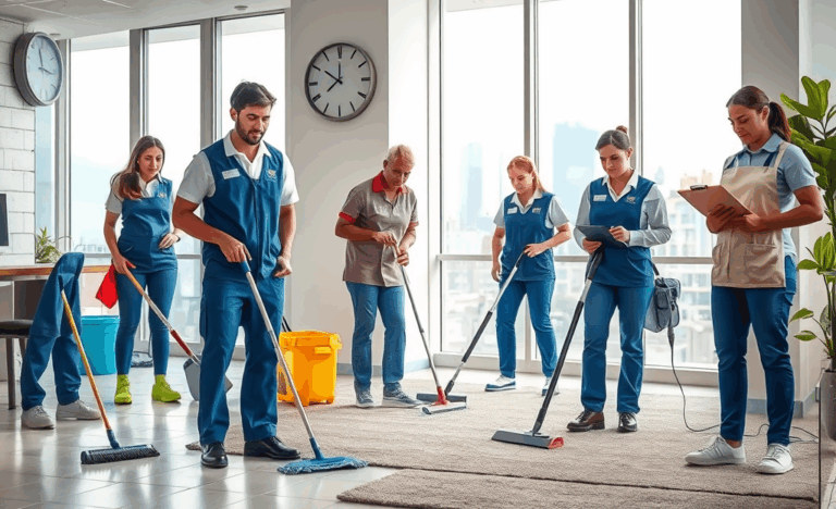 Professionisti della pulizia al lavoro