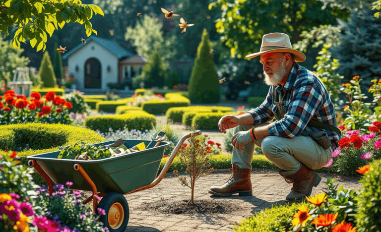 Un giardiniere e un paesaggista al lavoro nella natura, discutendo su stipendio e opportunità di carriera.