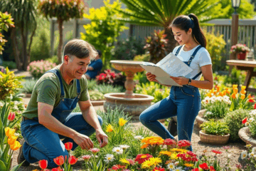 Immagine che rappresenta un giardiniere al lavoro nel proprio giardino.