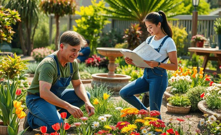 Immagine che rappresenta un giardiniere al lavoro nel proprio giardino.