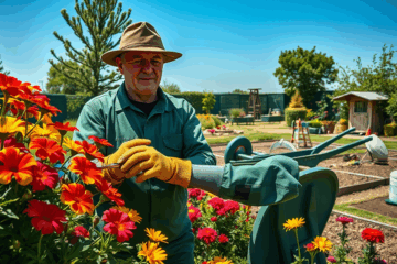 Un giardiniere al lavoro in un giardino curato