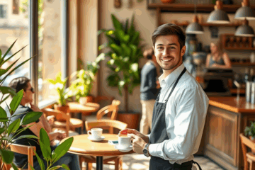 Un cameriere e un barista al lavoro in un ristorante