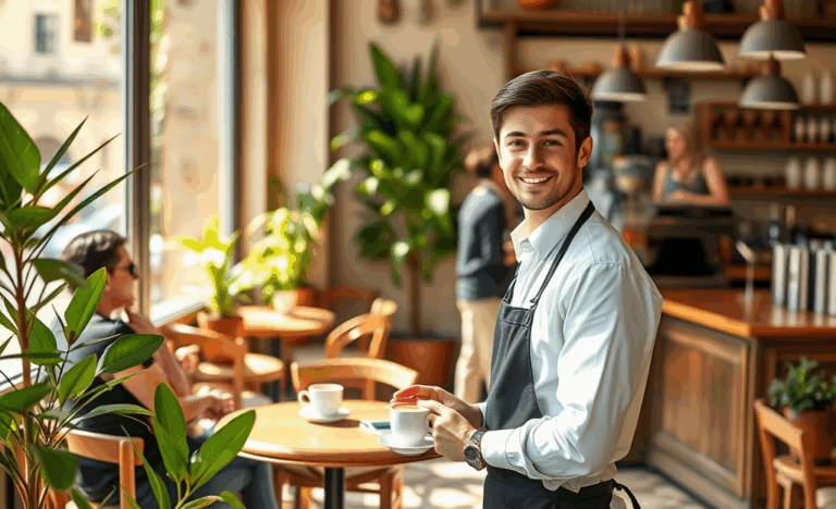 Un cameriere e un barista al lavoro in un ristorante