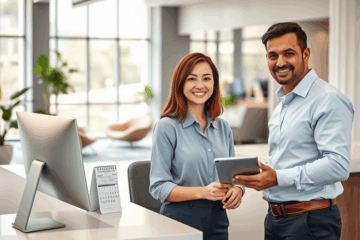 Immagine di un receptionist al lavoro in un ufficio