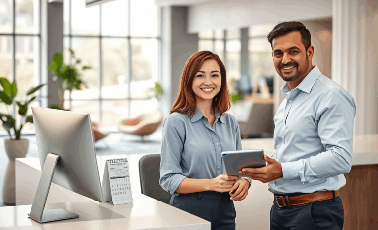Immagine di un receptionist al lavoro in un ufficio