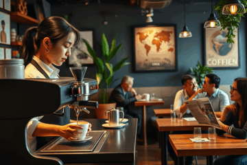Immagine di un barista che serve caffè in una caffetteria Illy